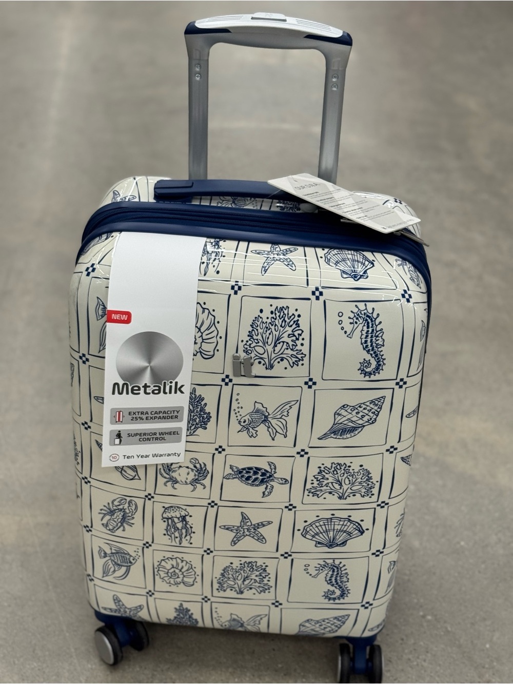 Metalik Nautical Print Carry-On Luggage22” - Blue on Cream